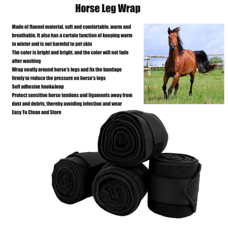 Horse Leg Wrap Self Adhesive Fleece Bandages 4pcs Multifunctional Support for Training Exercising (Black)