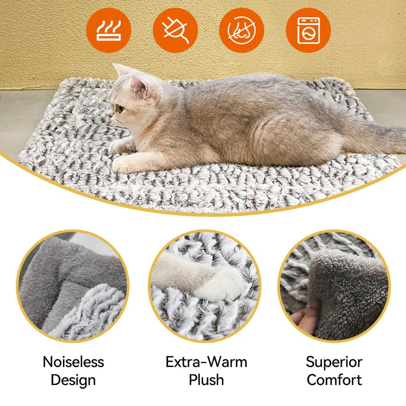 Self Heating Cat Bed Mat 24x20 inch, Thermal Self-Warming Pet Pad for Indoor Cats & Small Dogs, Reversible Washable Fleece with Silent Mylar Layer, Non-Slip Crate Pad Grey Medium - PawsPlanet Australia