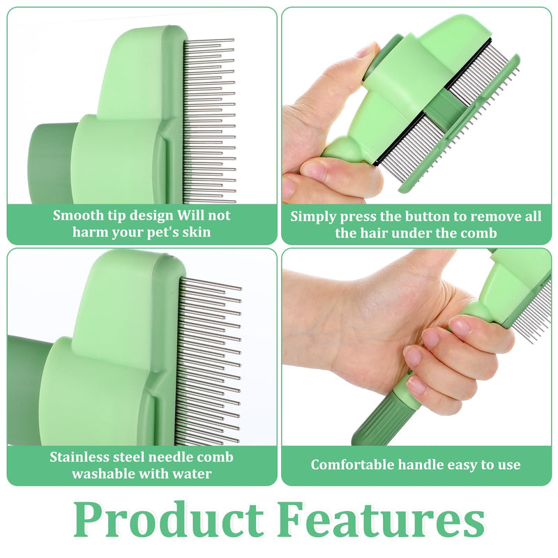 2 Pack Flea Comb for Cats Dogs Brush for Shedding with Release Button Fine Tooth Cat Combs for Grooming Pet Hair Removal Comb with Stainless Steel Teeth Self-Cleaning Pets Brush for Cat Dog Pet - PawsPlanet Australia