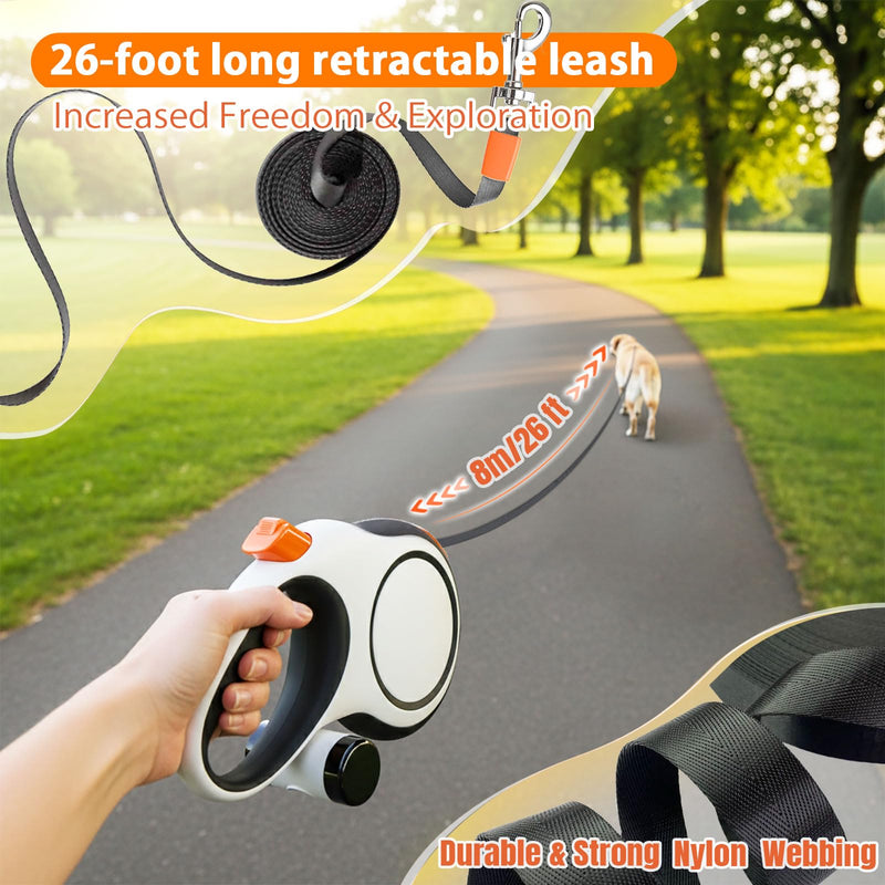 26ft Retractable Dog Leash with Poop Bag Dispenser - Upgraded Lock System, Non-Slip Grip, Tangle-Free Design for Large & Medium Dogs - Perfect for Walking, Running, and Outdoor Training - PawsPlanet Australia