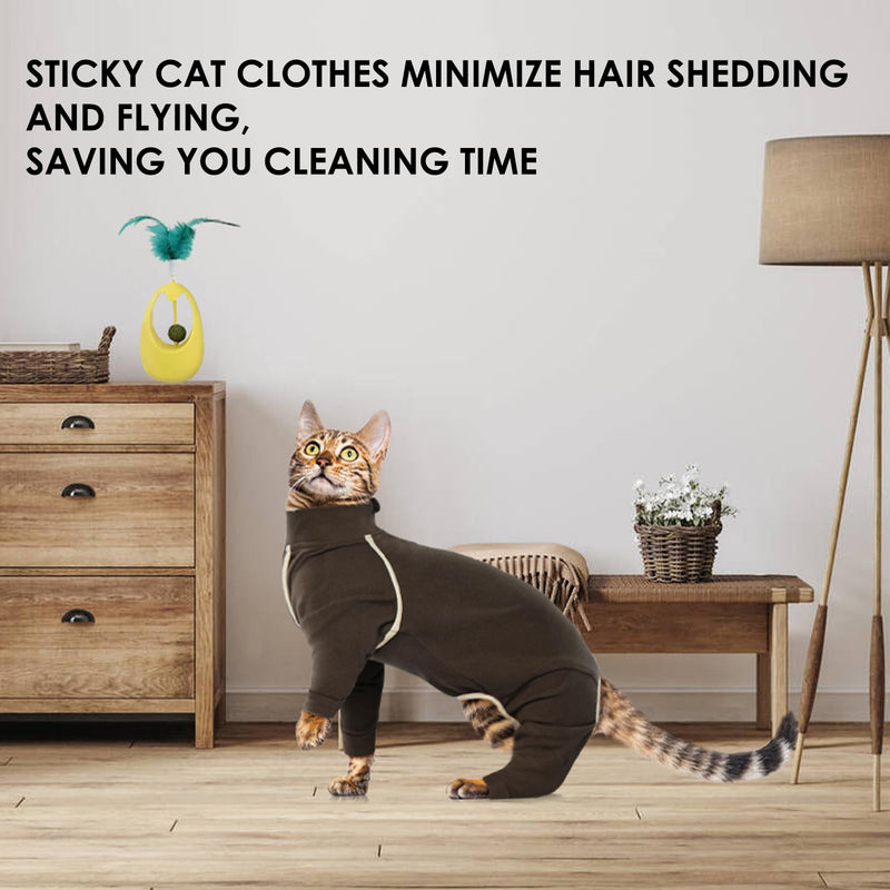 Coffee XXL Cat Recovery Pajamas - Long Sleeve, Prevents Hair Loss, Ideal for Post-Surgery Female Cats XX-Large Coffee - PawsPlanet Australia