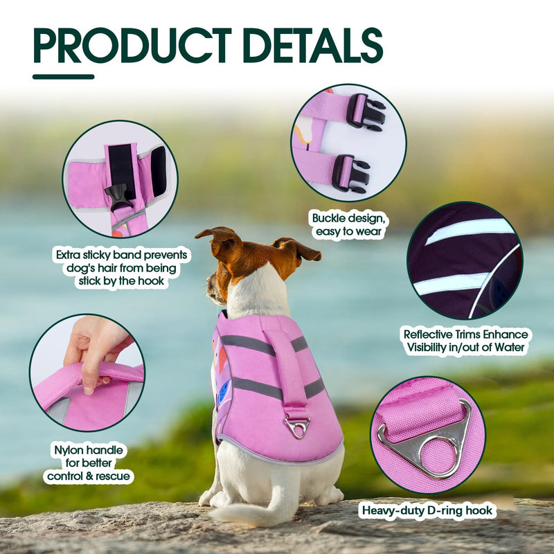 Kuoser Dog Life Jacket with Reflective Stripes, Adjustable High Visibility Dog Life Vest for Swimming Boating L (Chest Girth:22.8-29.5'') Pear - PawsPlanet Australia
