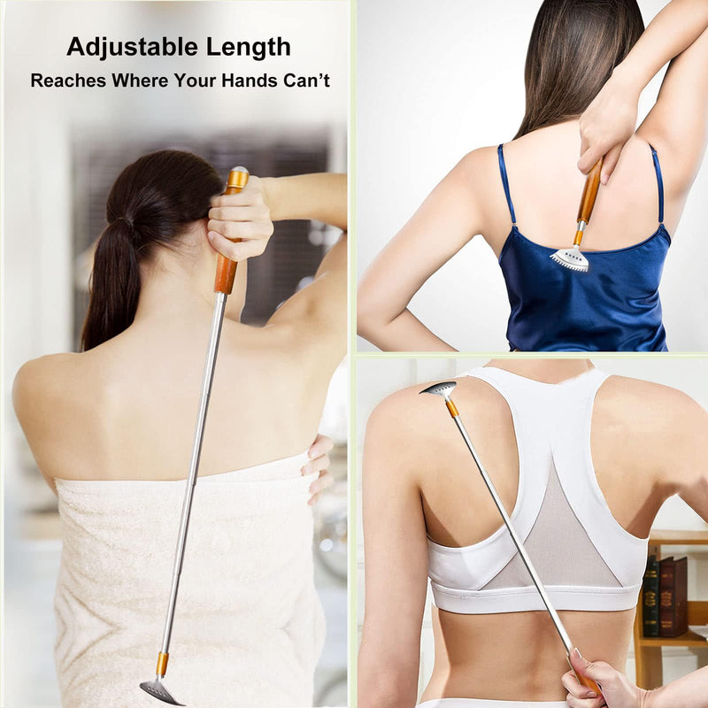 2 Pcs Back Scratchers, Telescoping Back Scratcher for Women Men Extendable with Wooden Handle-Massage Roller-Steel Claw, Portable Back Massager for Head Scalp Face Scratch Deep Red 2 Count (Pack of 1) - PawsPlanet Australia