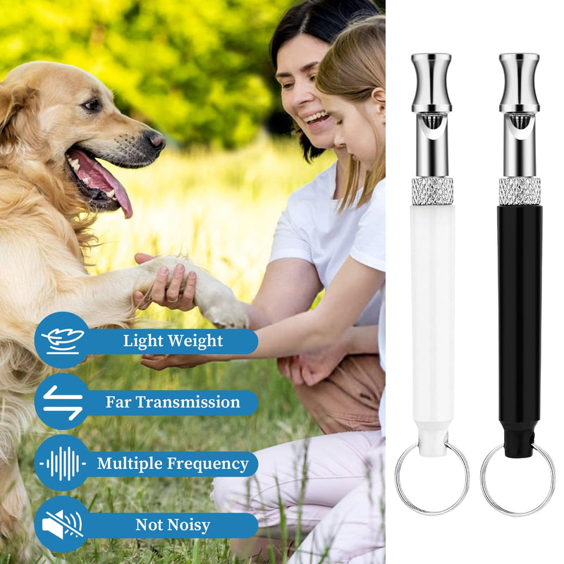 2 Pcs Dog Whistle to Stop Barking, Professional Dogs Training Whistle with Lanyard, Adjustable Ultrasonic Black and White Dog Training Tools to Stop Barking - PawsPlanet Australia