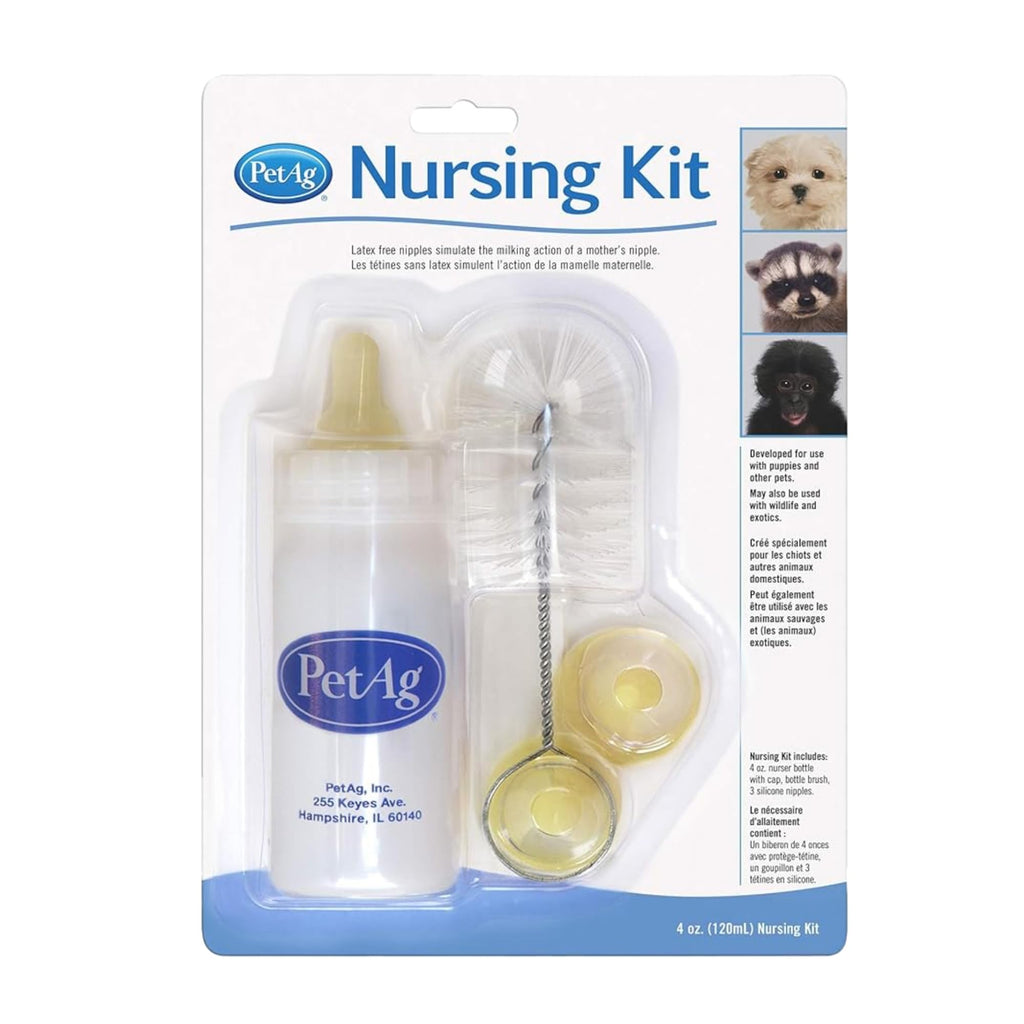 Pet-Ag Nursing Kit - 4 oz - Promotes The Natural Feeding of Liquids to Baby Animals - Each Kit Includes 4 oz. Bottle with Cap, 3 Nipples & Cleaning Brush 4oz Bottle Kit