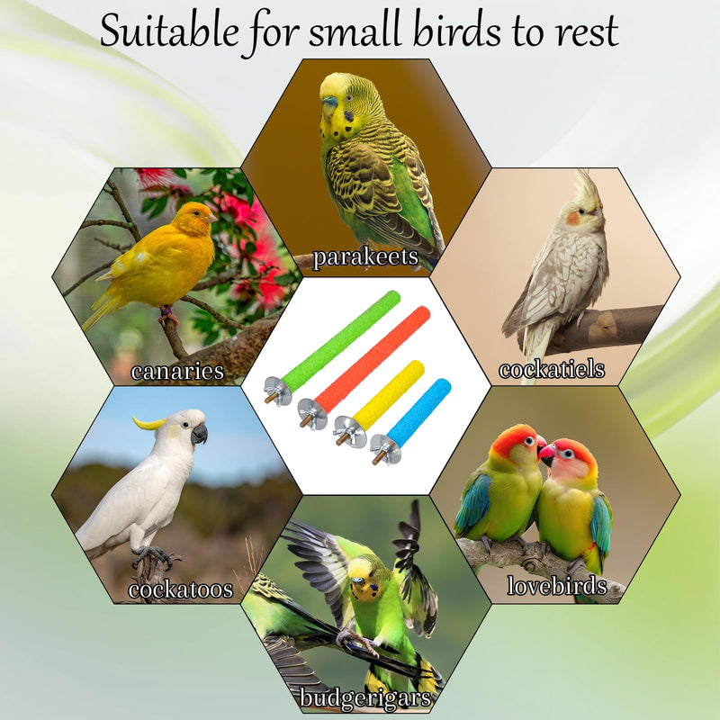 4 Pcs Bird Perch Stand Toy, Random Colorful Wood Parrot Bird Perch Stand Paw Grinding Stick, Birds Cage Accessories for Budgies, Parakeet, Cockatiel, Lorikeet, Conure