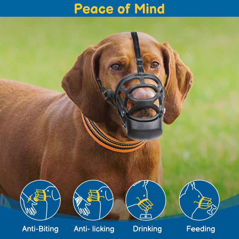 BARKLESS Basket Muzzle for Large Dogs, Humane Muzzle to Prevent Biting and Scavenging, Snap-on Treat Cover Helps Dogs Acclimatize Mouth Cover, Adjustable Mouth Guard for Positive Training, Grooming Black L - PawsPlanet Australia