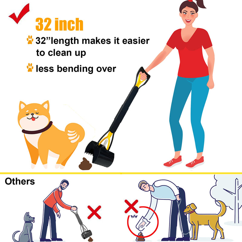 32“ Tall Pooper Scooper, Large Pooper Scooper for Dogs Heavy Duty, Dog Pooper Scooper with Long Handle & High Strength Durable Spring, Foldable Dog Poop Pick Up 32-inch - PawsPlanet Australia