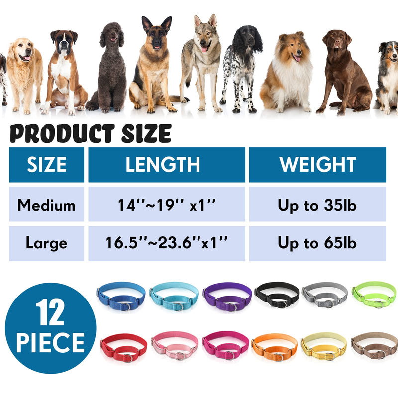 Cunno 12 Pcs Martingale Collar for Medium Dogs Reflective Dog Collar with Durable Metal Buckle Adjustable Nylon Pet Prevent Slipping Out for Pupplies, 12 Colors(Medium)