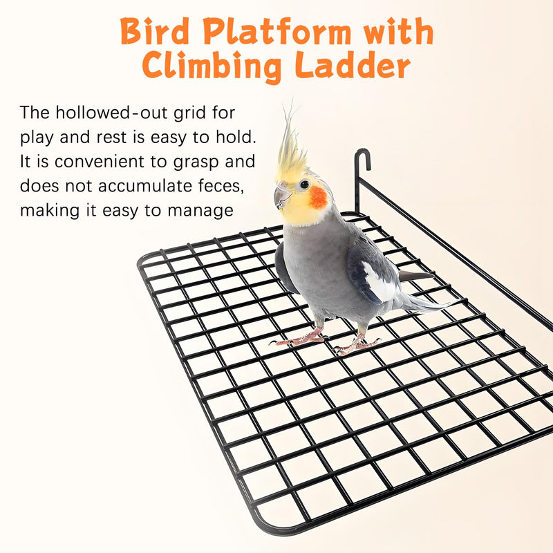 BNOSDM 4 PCS Bird Perches Platform, Stainless Steel Grid Platform for Parakeet Parrot Stand with Climbing Ladder Bird Cage Accessories for Small to Large Birds (Black) Black - M +L - Hook - PawsPlanet Australia
