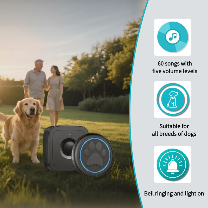 DFQ Wireless Pet Doorbell for Potty Training to Go Outside, Waterproof Pet Bell with 2 Touch Buttons and 1 Receiver, 1000 Feet Range, 60 Melodies & Adjustable Volume, Black 2 Button - PawsPlanet Australia