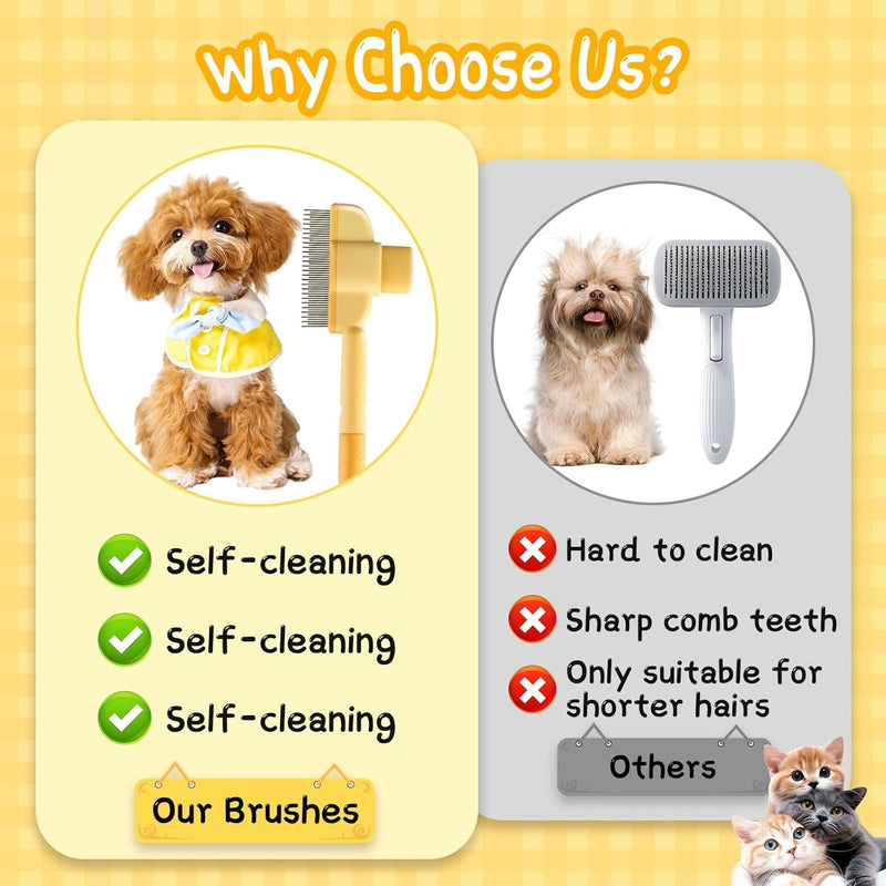2-Pack Pet Flea Comb for Cats & Dogs - Self-Cleaning Grooming Brush with Release Button, Stainless Steel Fine Teeth - Detangles Hair, Removes Fleas & Dirt for Short/Long/Curly Coats