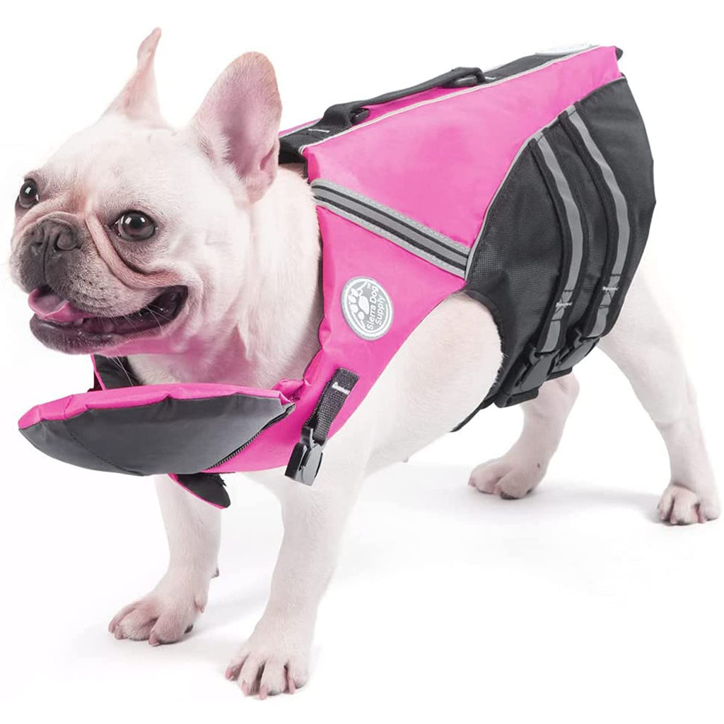 French Bulldog Life Jacket, Life Vest with Chin Float Rescue Handle for Corgi Pug, Adjustable High Visibility Flotation Swim Vest for Swimming Boating (Pink) Chest Girth 16.5"-29.5" Pink