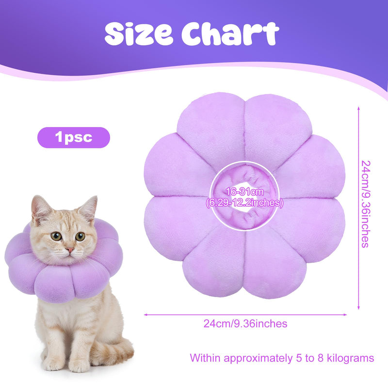 Cat Cone Collar Comfy Flower Style Elizabeth Collar Soft Waterproof Cat Recovery Collars Stop Licking Scratching After Surgery Cute Adjustable Lightweight Kitten Collars for Cats Kittens Small Dogs Purple