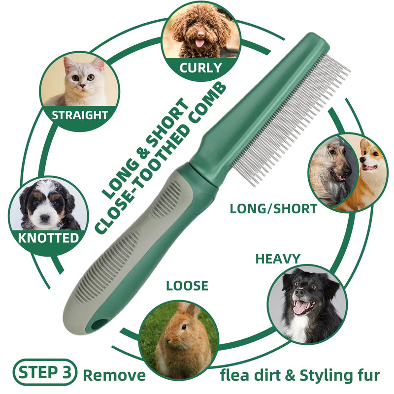 Pet Grooming Kit - 7 PCS Green Deshedding Brush Set with Undercoat Rake, Slicker Brush, Bath Brush & Nail Clipper for Short & Long-Haired Dogs and Cats A-Green - PawsPlanet Australia
