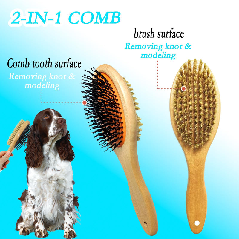 5-piece pet grooming set - solid wood hair removal brush with metal comb - hair removal comb, smoothing brush, and steel comb, used for combing and removing long and tangled hair on cats and dogs brown - PawsPlanet Australia