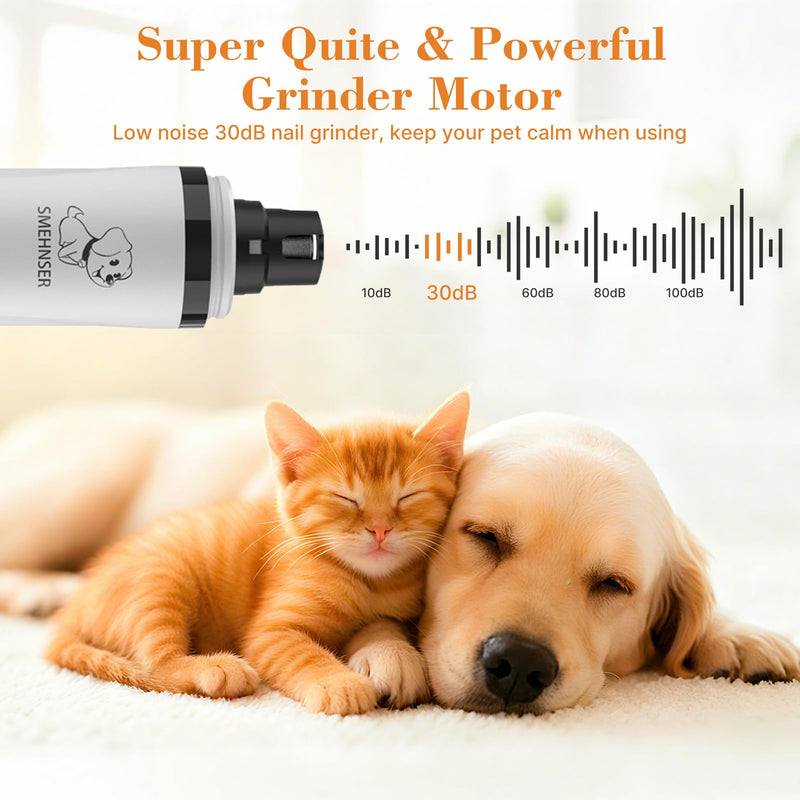 ahansi Dog Nail Grinder, 2026 Upgrade Quiet Dog Nail Grinder Cordless with LED Light & 3 Speeds, Quick USB Rechargeable Dog Nail Trimmer for Thick and Long Nails (1pc+2 Heads) - PawsPlanet Australia