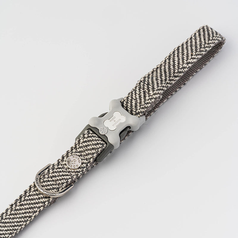 HUGO & HUDSON Tweed Dog Leash 4ft Training Padded Handle, Grey Herringbone, 47" x 0.6" XS/S - PawsPlanet Australia