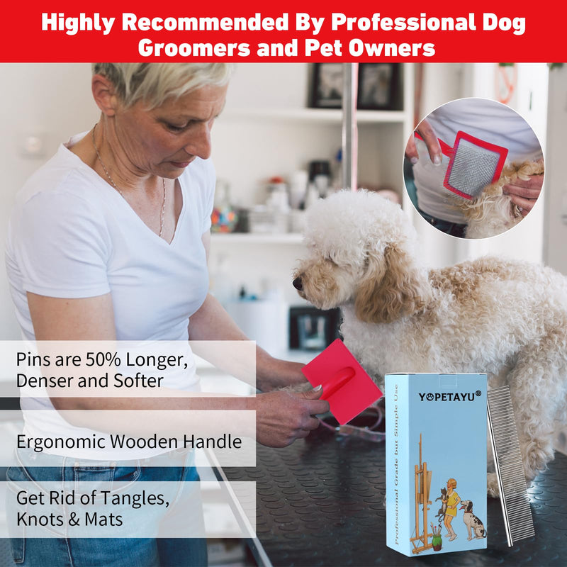 Dog Slicker Brush for Shedding and Grooming Medium or Long Haired Cats, Extra Long & Soft Pin Slicker Brush for Removes Loose Hair, Tangles, Knots, Undercoat, Free Pet Comb, Large Red - PawsPlanet Australia