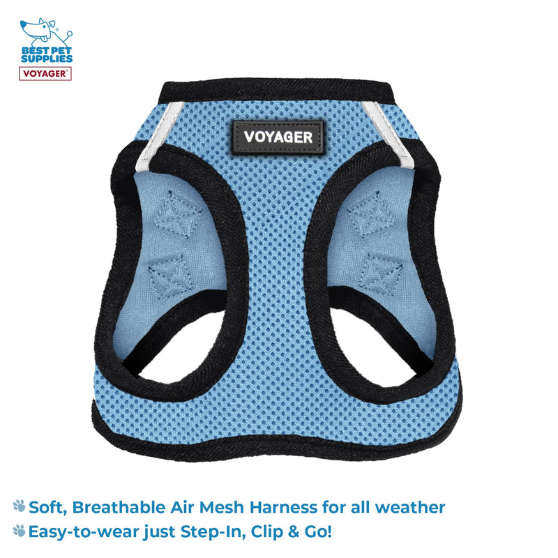 Voyager Step-in Air All Weather Mesh Harness and Reflective Dog 5 ft Leash Combo with Neoprene Handle, for Small, Medium and Large Breed Puppies by Best Pet Supplies - Blue, Small S (Chest: 14.5 - 16") Leash Harness Set (Baby Blue Base) - PawsPlanet Australia