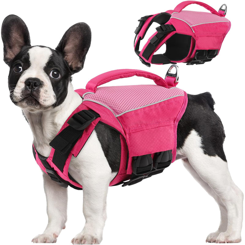 SUNFURA Dog Life Jacket, Reflective Dog Life Vest with High Flotation for Swimming Boating, Adjustable Lightweight Dog Life Preserver with Rescue Handle for Small Medium Large Dogs, Pink XS X-Small - PawsPlanet Australia