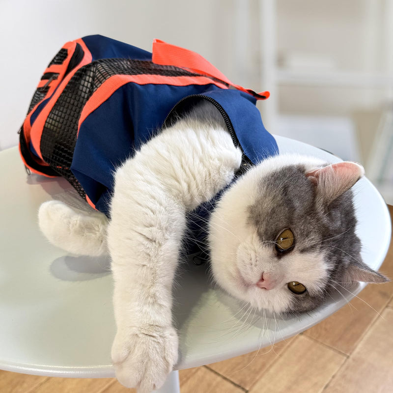 Cinf Cat Nail Clipping Cleaning Grooming Restraint Bag （Free Muzzle） No Scratching Biting for Bathing Nail Trimming Injecting Examining((Navy Blue,M) M Size–Fits most adult cats (8–12 lbs) Navy Blue - PawsPlanet Australia