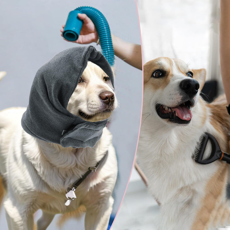 Adjustable Calming Headband for Dogs with Magic Bands, Calming Hood for Dogs Against Anxiety, Keeps them Warm, Ear Protection Grey M | Grau, M, Polyester, Mit Magischen Bändern, Gegen Angstzustände, Hält Warm, Sanfter Druck, Bei Fellpflege, Reisen, Lärm