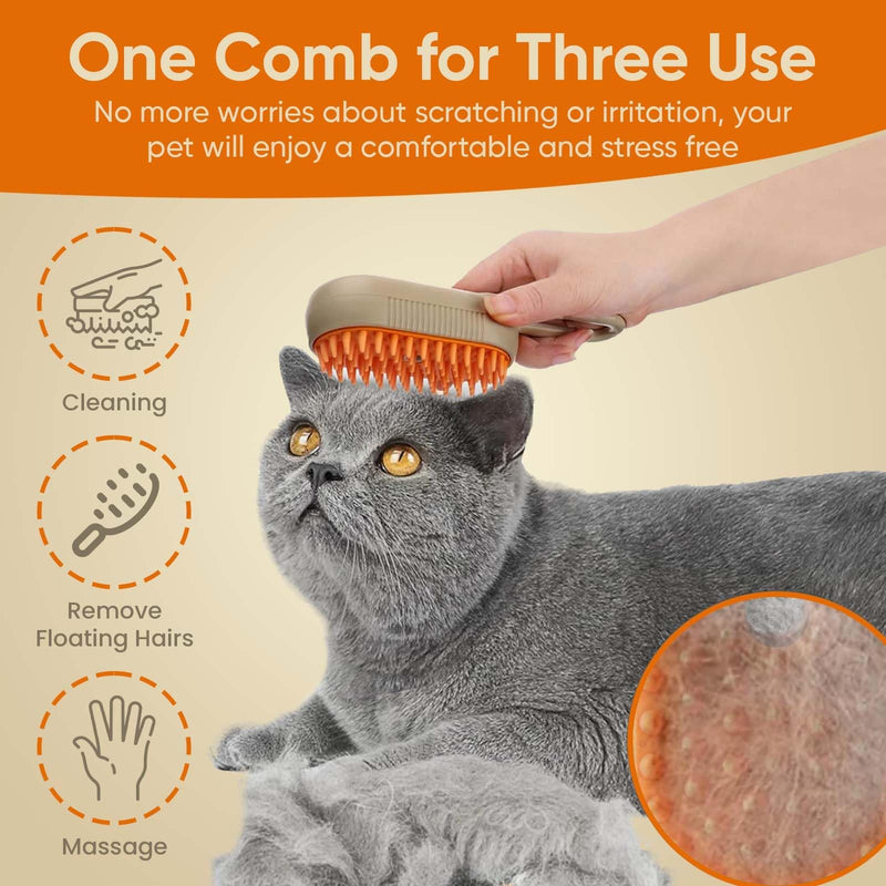 Cat Steam Brush - Spray Design, 3 in 1 Cat Steamy Brush with Steamer, Pet Spray Hair Comb, Steam Brush for Dogs - Suitable for All Pets -Pet Spray Hair Comb (coffee) - PawsPlanet Australia