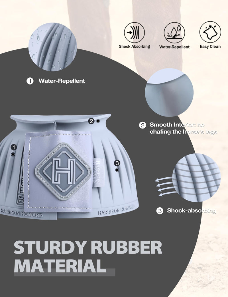 Harrison Howard Rubber Pull-on Bell Boots with Fleece Lining and Touch-Close Tapes Hoof Overreach Protection for Horses XL Light Grey