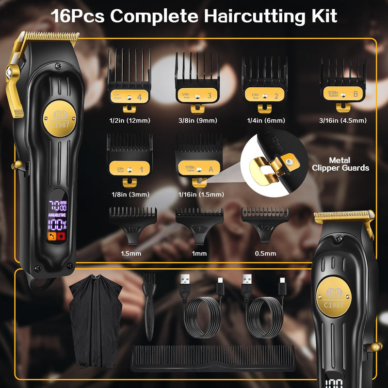 CIICII Mens Hair Clippers and Trimmers Set, Professional Cordless Barber Clippers for Hair Cutting Kit (Rechargeable USB Adjustable Beard & Hair Trimmer Haircut Kit) Clippers for Men DIY Home Salon Black Clippers & Trimmers Set