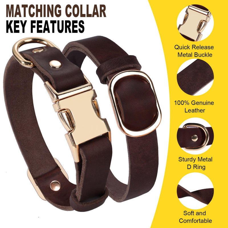 LWBMG 5FT Leather Dog Collar and Leash Set, Heavy Duty Dog Leash and Collar with Metal Buckle,Adjustable Pet Lead and Collar Set, Soft Pet Leash and Collar for Small Medium Dogs Brown S:Fit Neck:8.86~13.2'' - PawsPlanet Australia