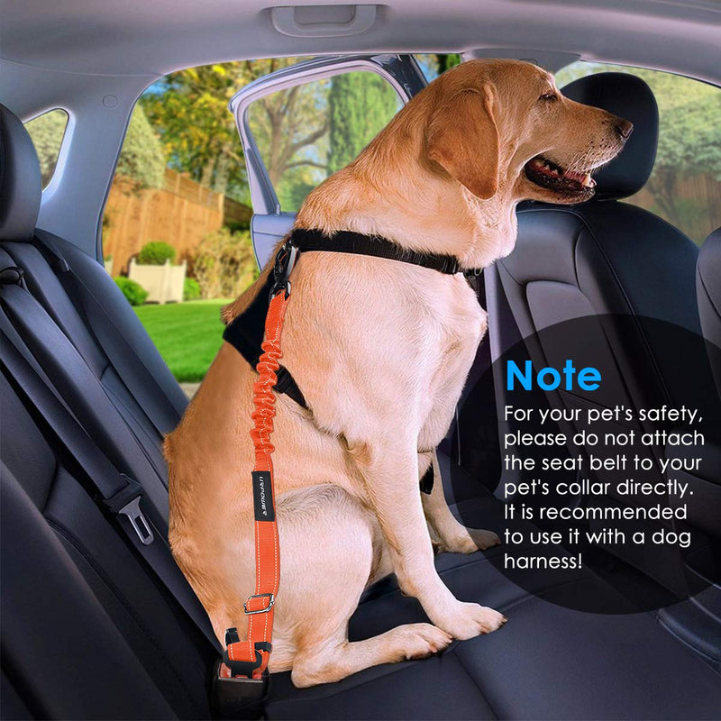 URPOWER 3-in-1 Dog Seat Belt for Car, 2 Pack Adjustable Bungee Dog Car Harness with Seatbelt Buckle & Latch Hook, Reflective & 360° Swivel Heavy Duty Pet Safety Belts for Dogs and Cats Orange - PawsPlanet Australia