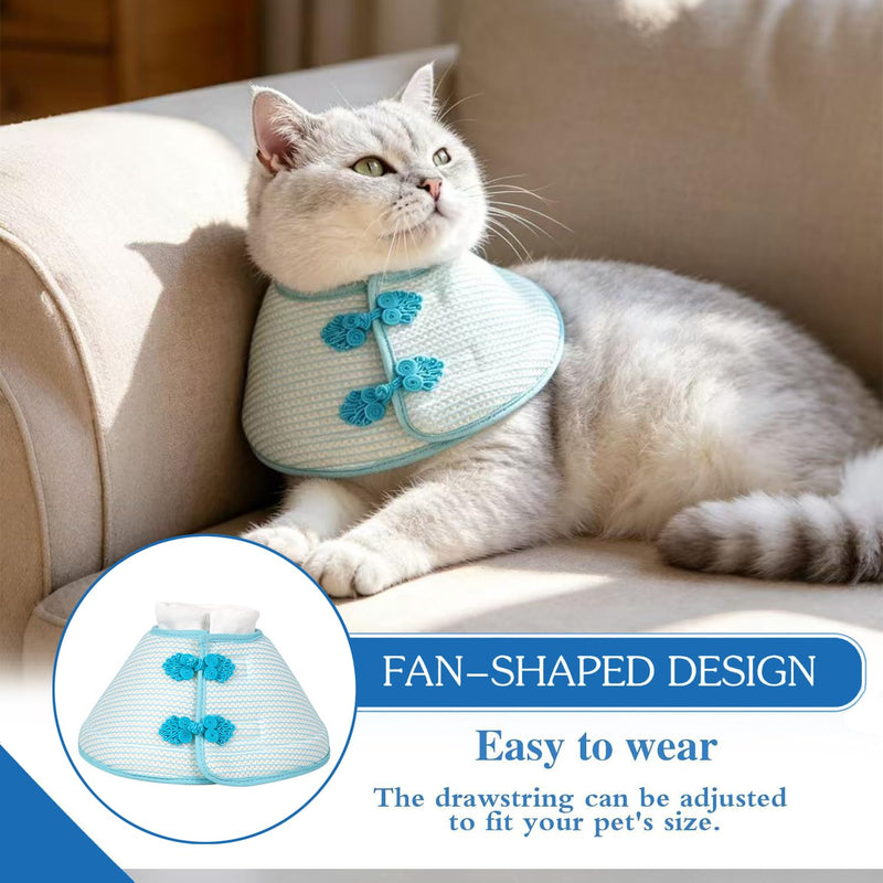 Cat Elizabethan collar, Soft Adjustable Elizabethan collar for cats, Prevents licking of wounds, Cat collar for post-surgery, sterilization & skin care (Blue, M)
