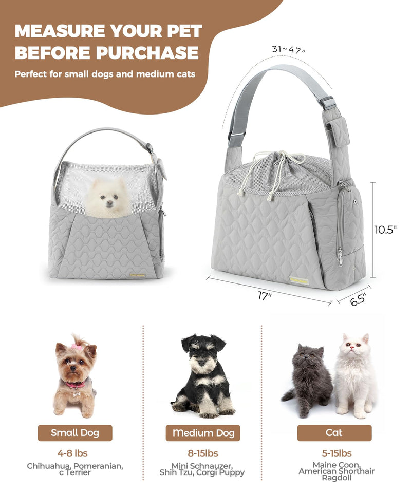 Dog Carrier Sling for Small Dogs, Front Cat Sling & Cats Up to 15 lbs, Dog Purse with Adjustable Strap Front Zipper Pocket, Double Safety Feature, Hands Free for Travel Grey - PawsPlanet Australia
