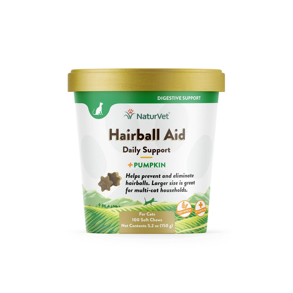 NaturVet – Hairball Aid Supplement for Cats - Plus Pumpkin – Helps Eliminate & Prevent Hairballs – 100 Soft Chews