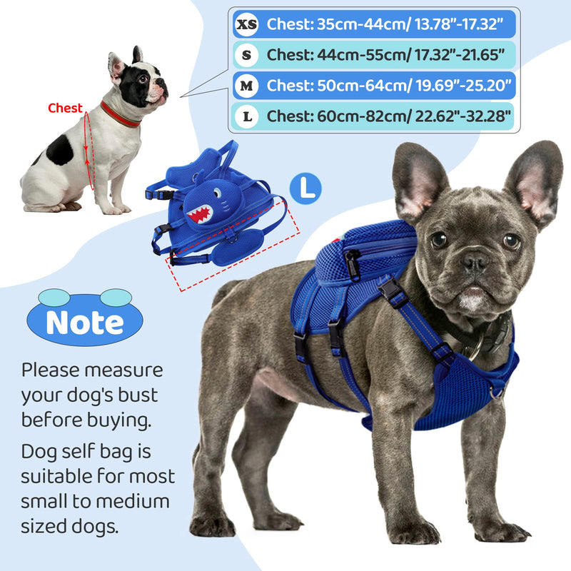 Dog Harness with Backpack, Adjustable Dog Backpack Harness for Small Medium Dogs, No-Pull Breathable Backpacks for Dogs to Wear, for Traveling, Hiking, Camping, Training, Blue S Blue Shark - PawsPlanet Australia