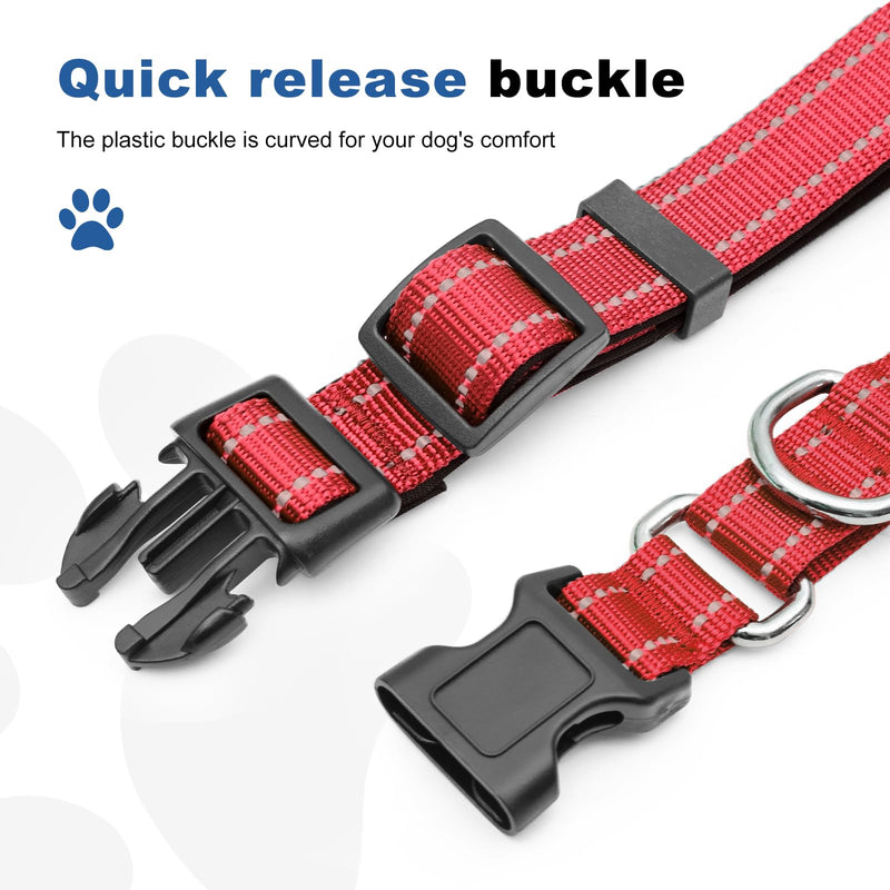 Reflective Martingale Dog Collars. Dog Collar with Quick Release Buckle. Adjustable Soft Padded Breathable Nylon Pet Collar Suitable for Puppies for Small Medium Large Dogs. M:1"Wind for 14.5"-19.5"Neck Red - PawsPlanet Australia