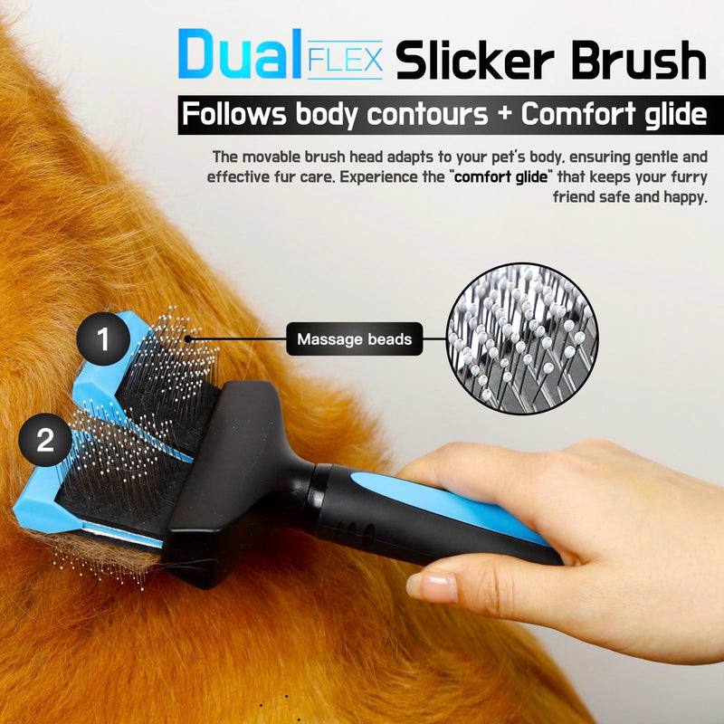Dual Flex Slicker Brush Dog Brush, Gentle Grooming Tool for Sensitive Dogs & Cats - Ideal for Long Hair, Removes Undercoat, Tangles, and Knots - PawsPlanet Australia
