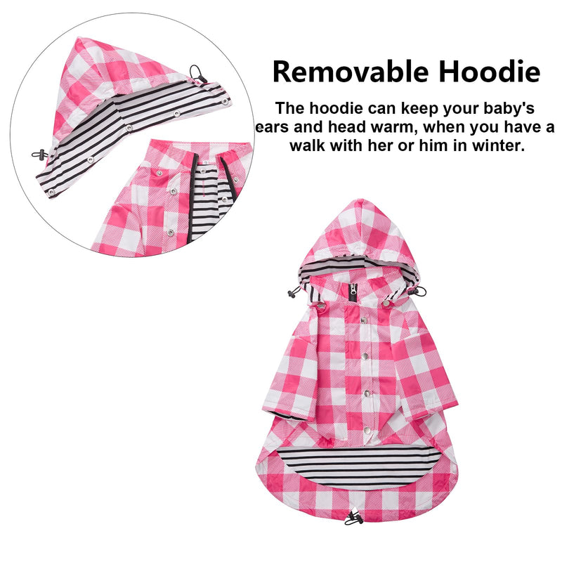 Dog rain Coat Waterproof Raincoat Puppy Jacket with Legs Buttons Zipper Hood Drawstring Fit for Yorkie Terrier Schnauzer Poodle Border Collie Labrador Golden Retriever 8lbs to 80lbs Pink XS X-Small Pink Plaid