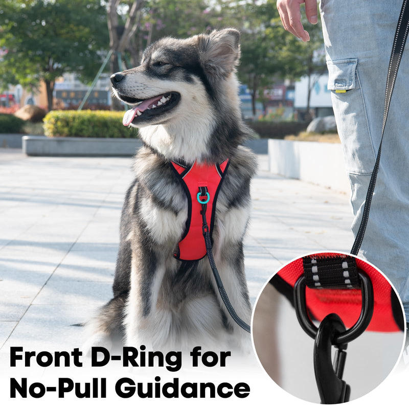 PoyPet No Pull Dog Harness, Reflective Vest Harness with 2 Leash Attachments and Easy Control Handle for Small Medium Large Dog(Red,S) S Red
