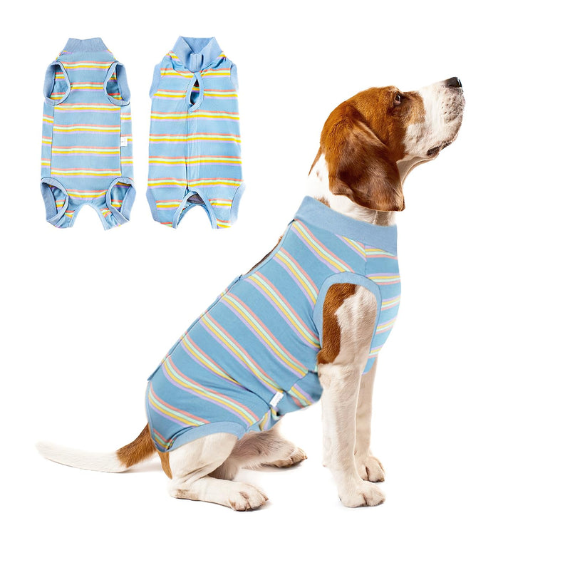 Pet Recovery Suit After Surgery - Abdominal Wounds Breathable Striped Leisure Wear Shirt, E-Collar Alternative Cats Dogs Neuter Spay Anti Licking Clothes for Male Female Pets (Small) Small Blue