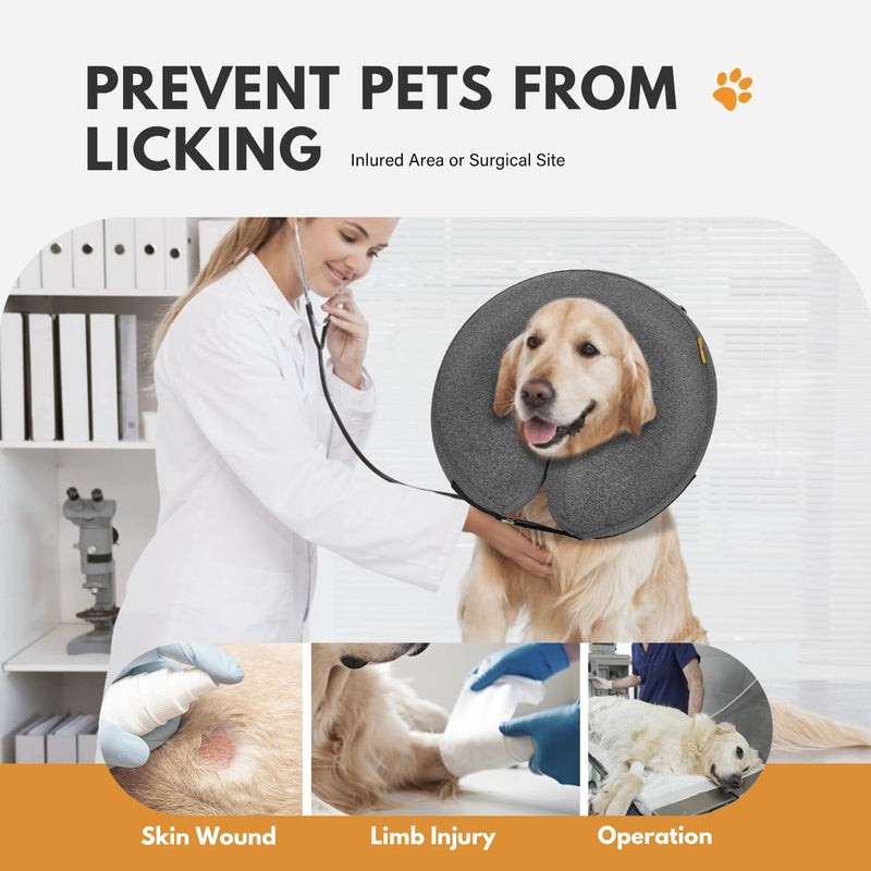 Dog Cones for Small Medium Large Dogs, Soft Cone for Dogs After Surgery Inflatable Dog Cone Alternative Recovery Donut Collar (Grey, XL-Neck:18"-24") XL-Neck:18"-24" Grey