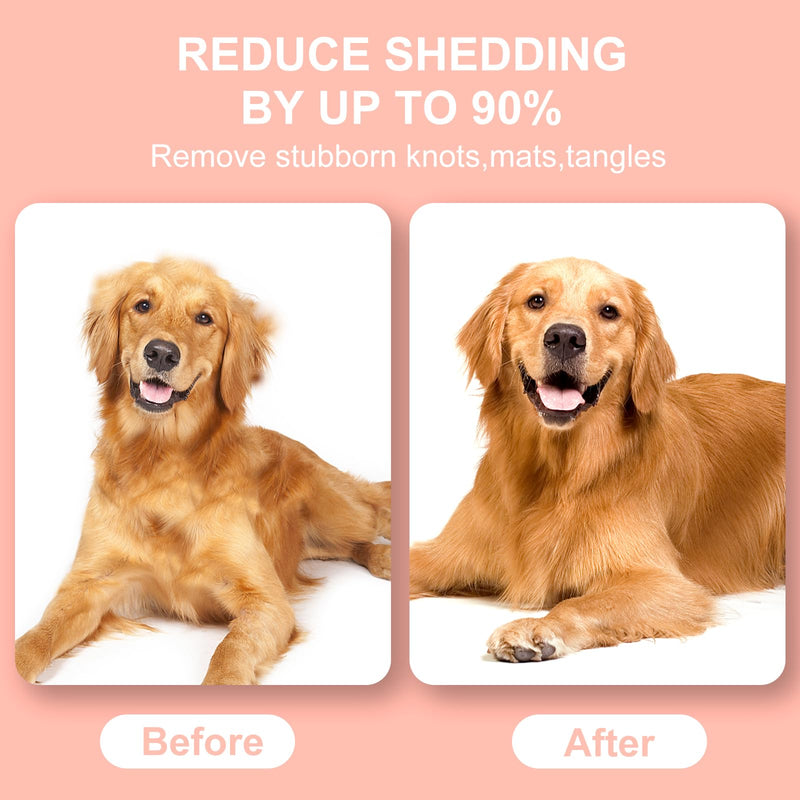 Pet Grooming Brush, Double Sided Undercoat Rake for Dogs & Cats, Professional Deshedding Brush and Dematting Tool, Safe and Effective Removing Knots, Mats, Tangles,and Flying Hair (Pink) Pink - PawsPlanet Australia