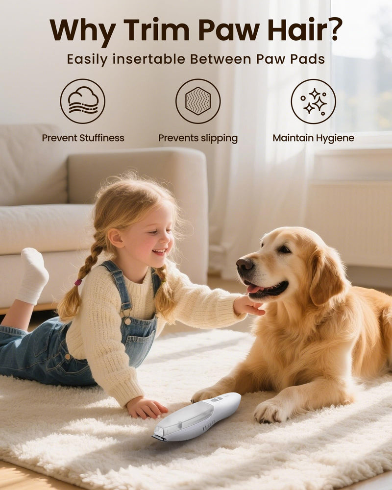 Vacuum Dog Paw Trimmer, Low Noise Paw Trimmers for Dog's Feet with Hair-Suction, Safety Cordless Electric Dog Clippers for Grooming, Rechargeable Cat Shaver for Paws, Ears, Face White