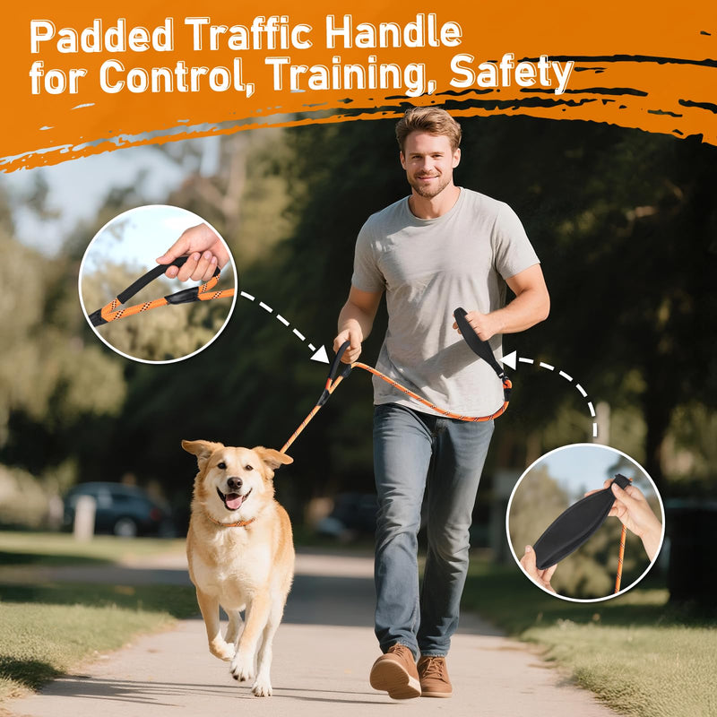 Slip Lead for Dogs, No Pull Training Leash with Double Comfortable Handles and Collar Attachment, Highly Reflective Strong Puppy Rope Leads for Medium Large Dog, Orange 13mm*1.8m - PawsPlanet Australia