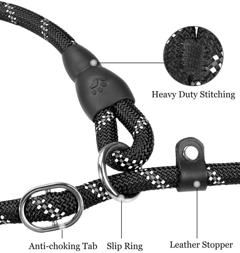 TagME Slip Leads for Dogs, 6 FT Heavy Duty Slip Leash with Padded Handle, Strong Rope No Pull Pet Training Leash for Large Dogs,Black L-1/2"x6'(110-250lbs) Black - PawsPlanet Australia