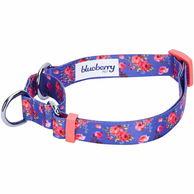 Blueberry Pet Spring Scent Inspired Rose Print Martingale Safety Training Dog Collar, Irish Blue, Large, Heavy Duty Adjustable Collars for Dogs - PawsPlanet Australia