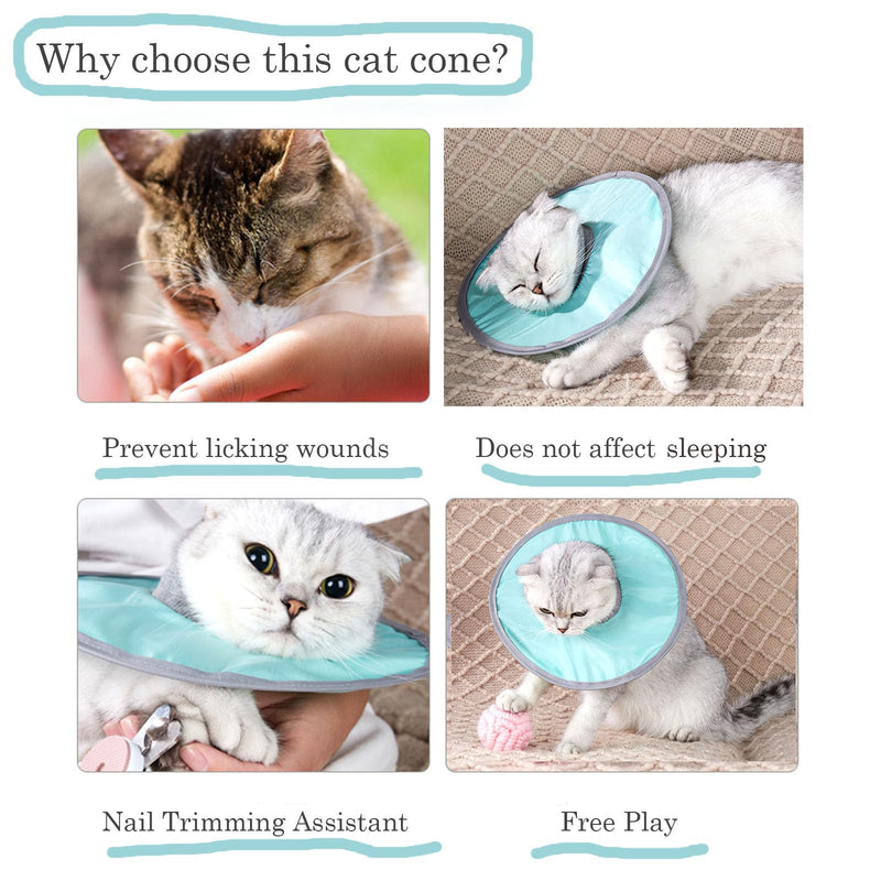 Waterproof Cat Recovery Collar - Ultra-Light Flat Neck Cones After Surgery, Adjustable Elizabethan Collars for Kitten Cats Puppy Rabbits, Mint Green, XL Size