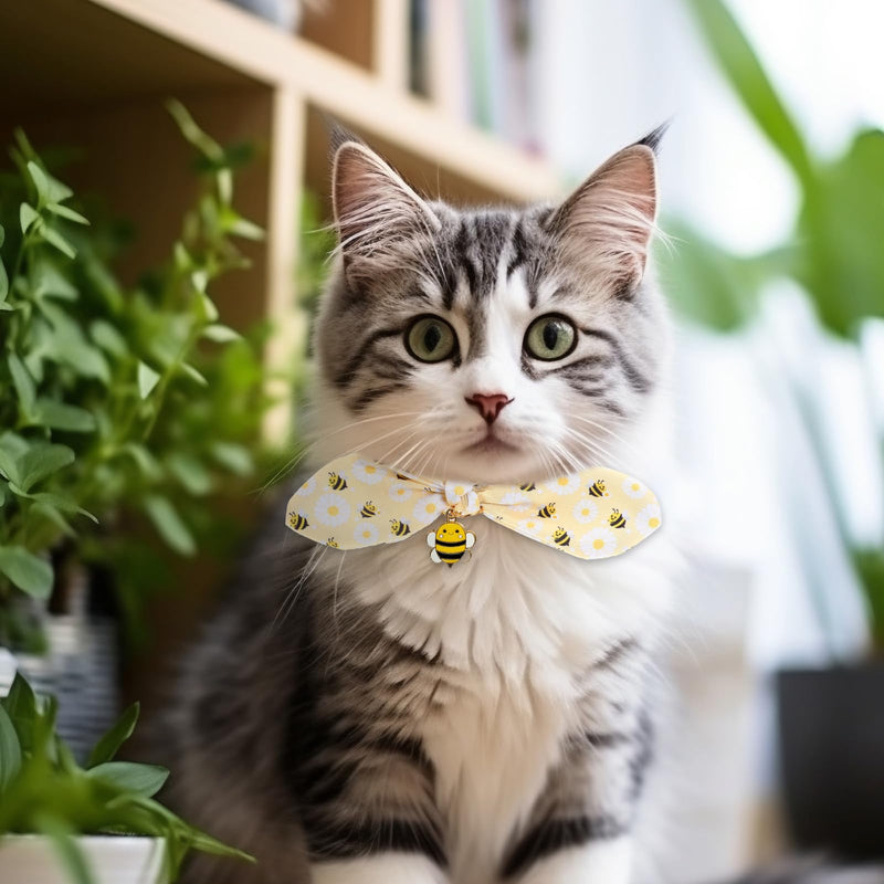 2 Packs Bow Kitten Collar Breakaway with Bell & Pendant Adjustable Kitten Collars with Safety Buckle for Girl Boy Cats Puppy and Small Pets (Pink+Yellow) - PawsPlanet Australia