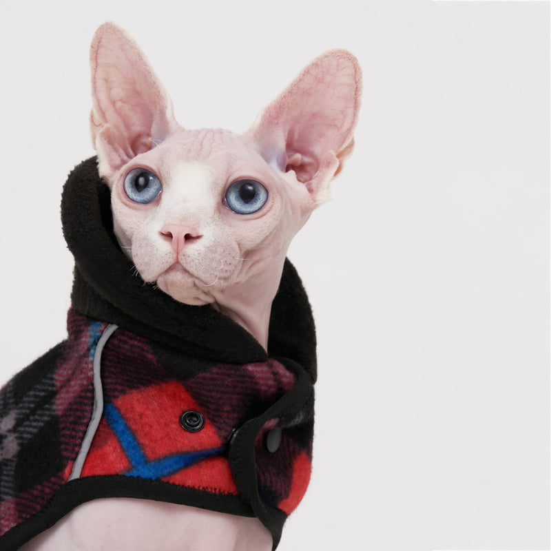 Sphynx Cat Windproof Turtleneck Jacket, Cat Puppy Warm Fleece Hoodie Fall and Winter,Easy to Wear Cat Coat with Velcro,Neck and Chest Adjustable Sweater (XL (8-11lbs)) XL (8-11lbs) - PawsPlanet Australia